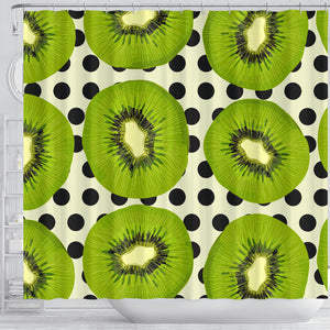 Kiwi Black Dot Background Shower Curtain Fulfilled In US