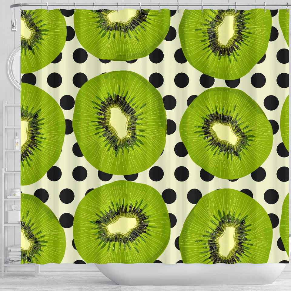 Kiwi Black Dot Background Shower Curtain Fulfilled In US