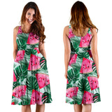 Watermelons Tropical Palm Leaves Pattern Sleeveless Midi Dress