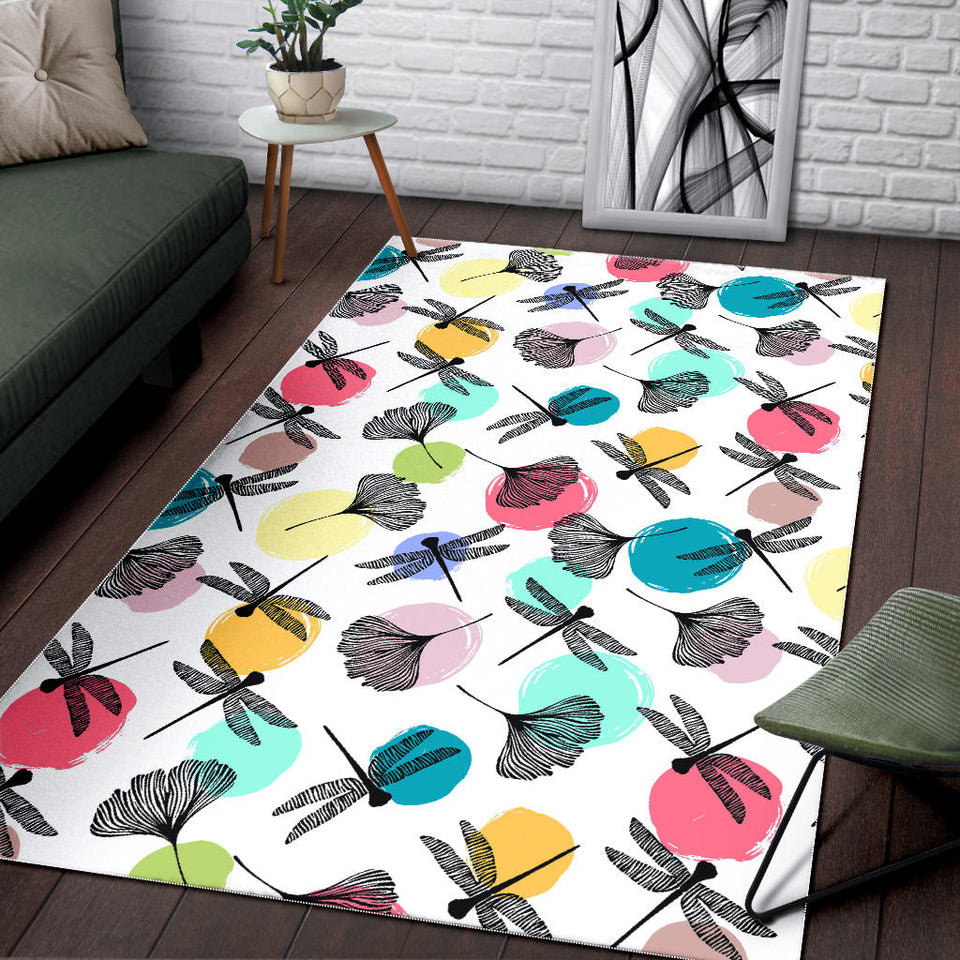 Dragonflies Ginkgo Leaves Pattern Area Rug