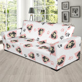 Cute Pugs Pink Heart Paw Pattern Sofa Slipcover