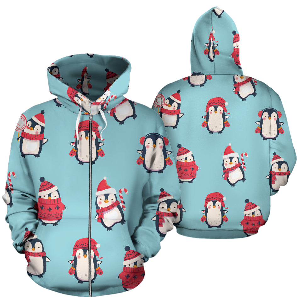 Cute Penguin Christmas  Design Pattern Zip Up Hoodie