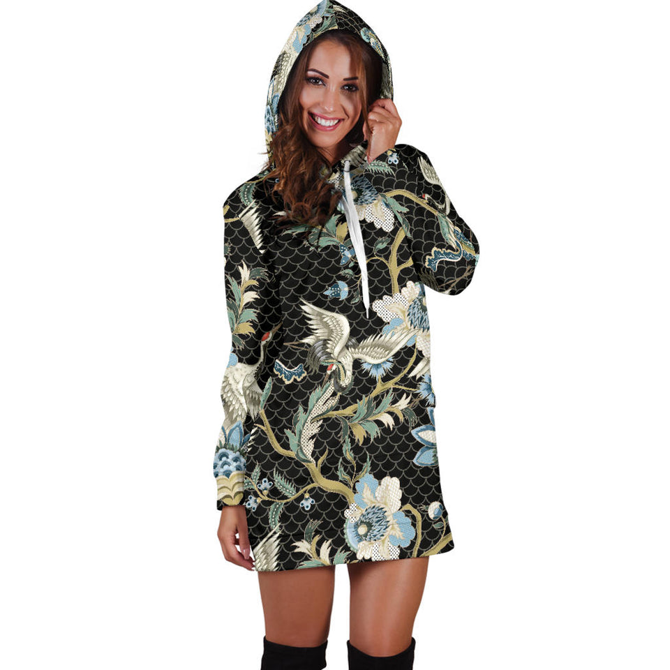 Japanese Crane Ornament Elements Women'S Hoodie Dress
