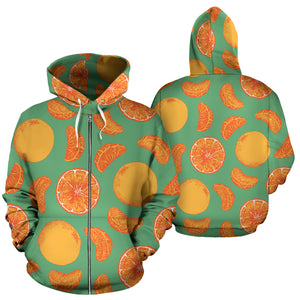 Orange Fruit Pattern Green Background Zip Up Hoodie