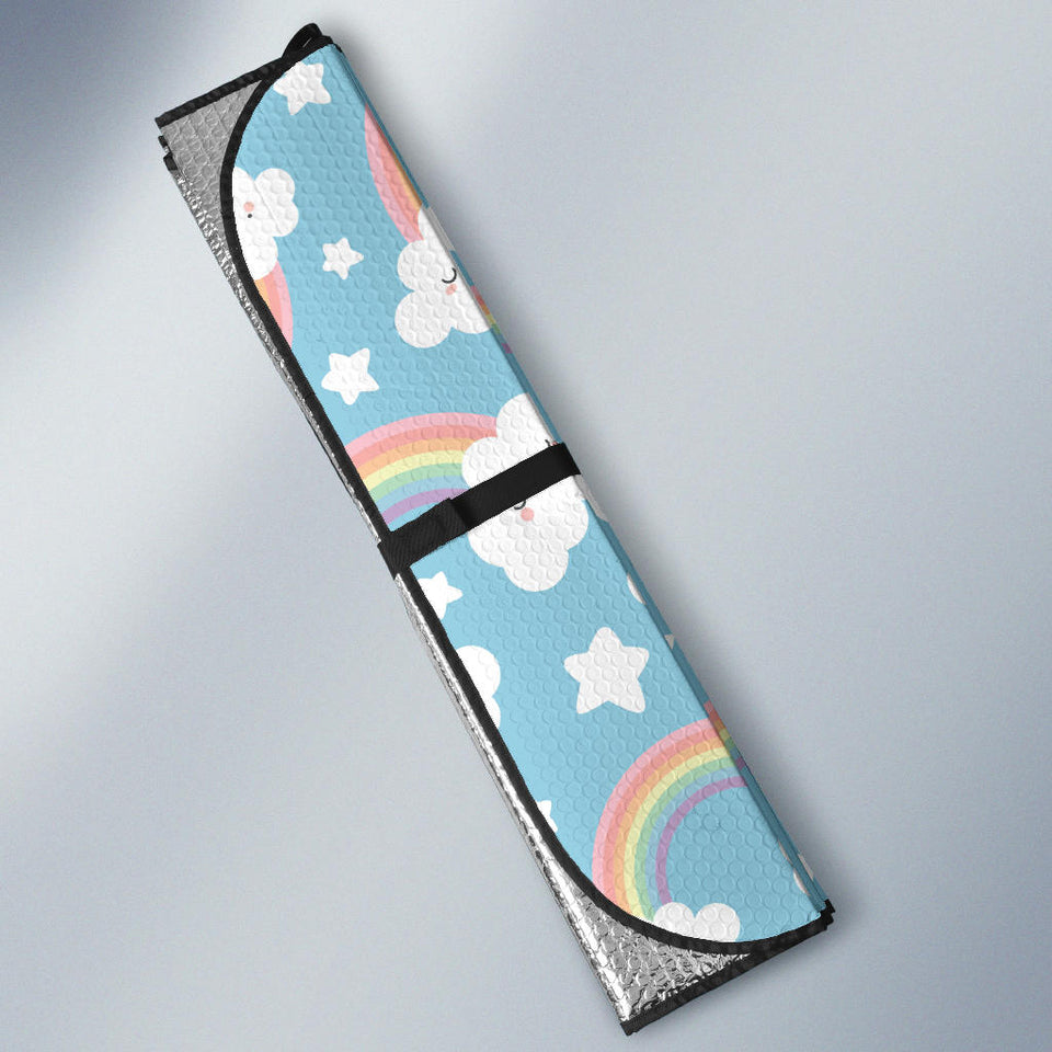 Cute Rainbow Clound Star Pattern Blue Background Car Sun Shade