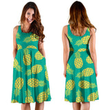 Pineapples Pattern Green Background Sleeveless Midi Dress