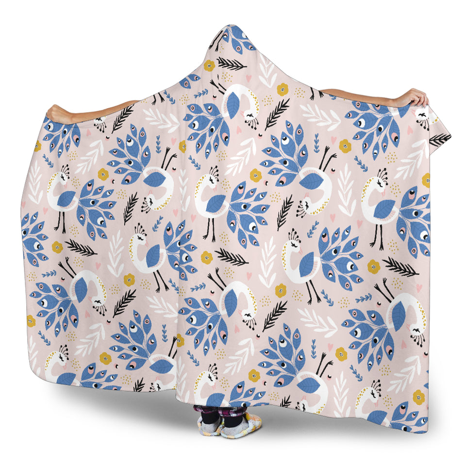 Cute Peacock Pattern Hooded Blanket