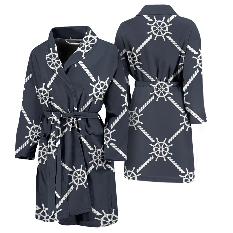 Nautical Steering Wheel Rope Pattern Men'S Bathrobe