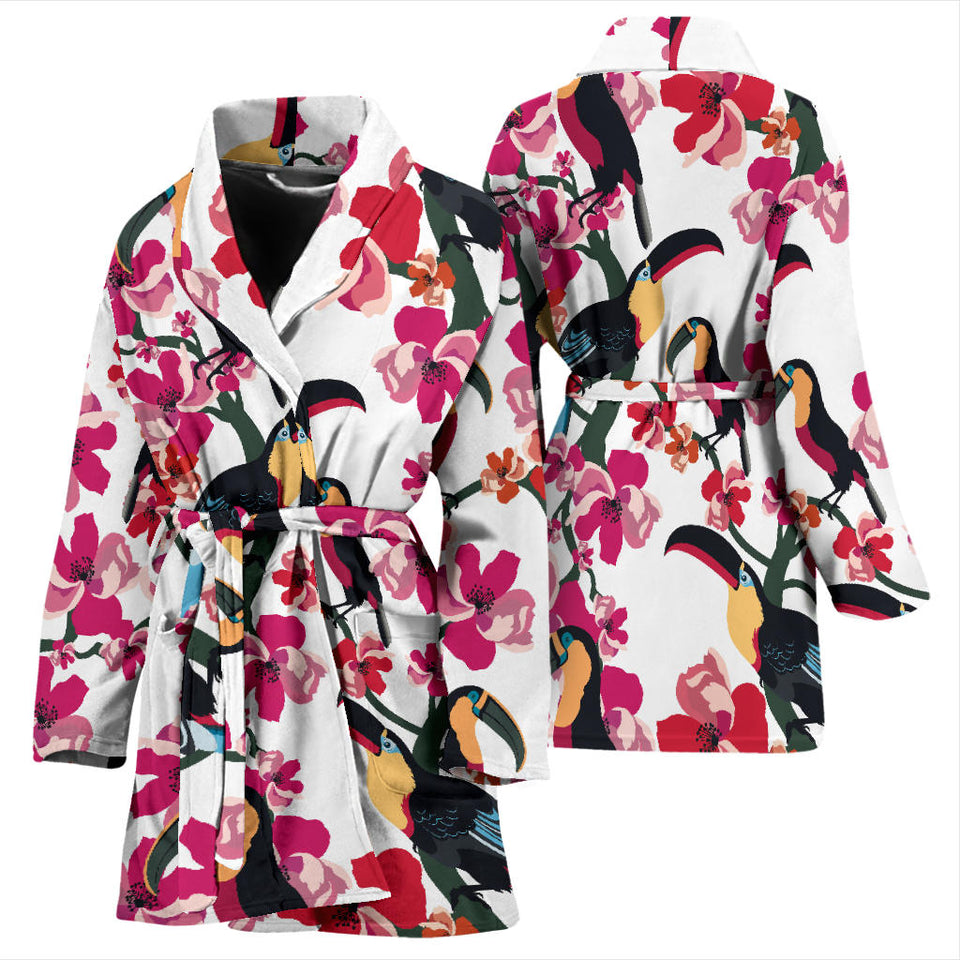 Toucan Flower Design Pattern Women'S Bathrobe
