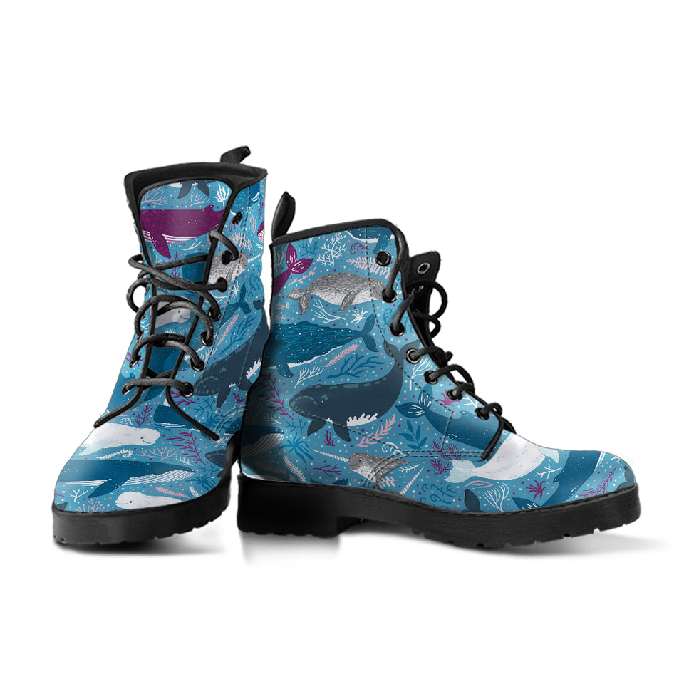 Whale Design Pattern Leather Boots