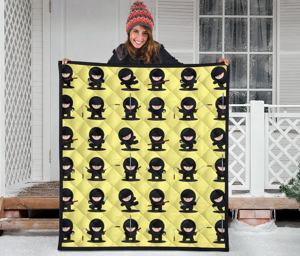 Cute Ninja Yellow Background Premium Quilt