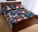Blue red dragon cloud pattern Quilt Bed Set