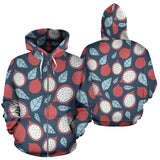 Dragon Fruits Dark Blue Background Zip Up Hoodie