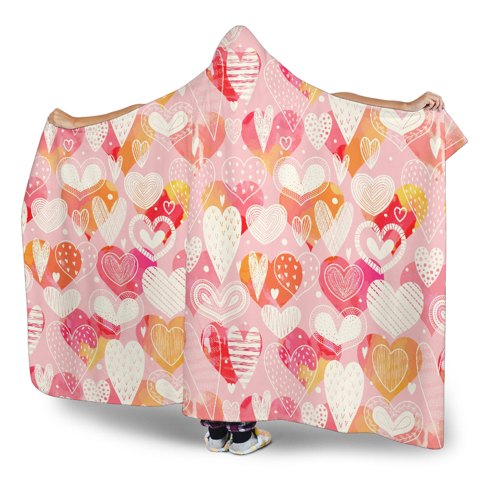 Hand Drawn Heart Design Pattern Hooded Blanket