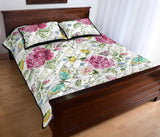 Hand drawn butterfly rose Quilt Bed Set