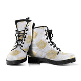 Gold Ornamental Lotue Waterlily Symbol Pattern Leather Boots