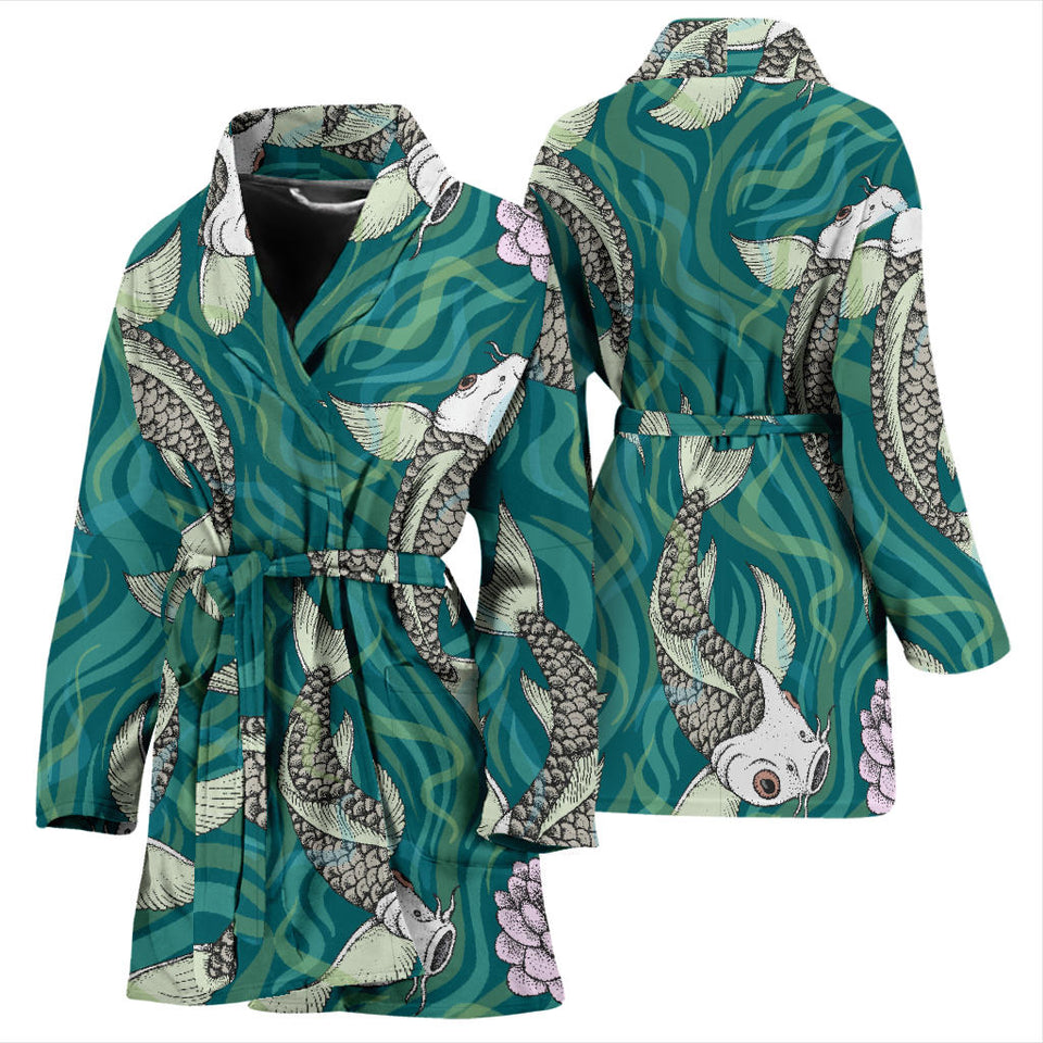Koi Fish Carp Fish Lotus Pattern Women'S Bathrobe