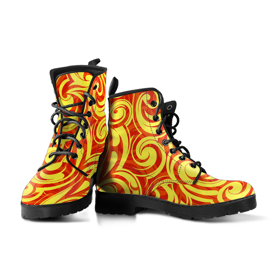 Fire Flame Design Pattern Leather Boots