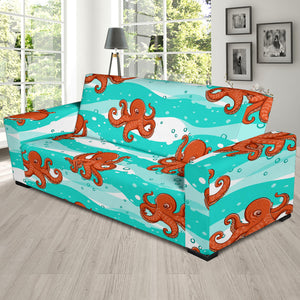 Octopuses Sea Wave Background Sofa Slipcover