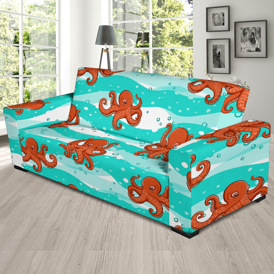 Octopuses Sea Wave Background Sofa Slipcover