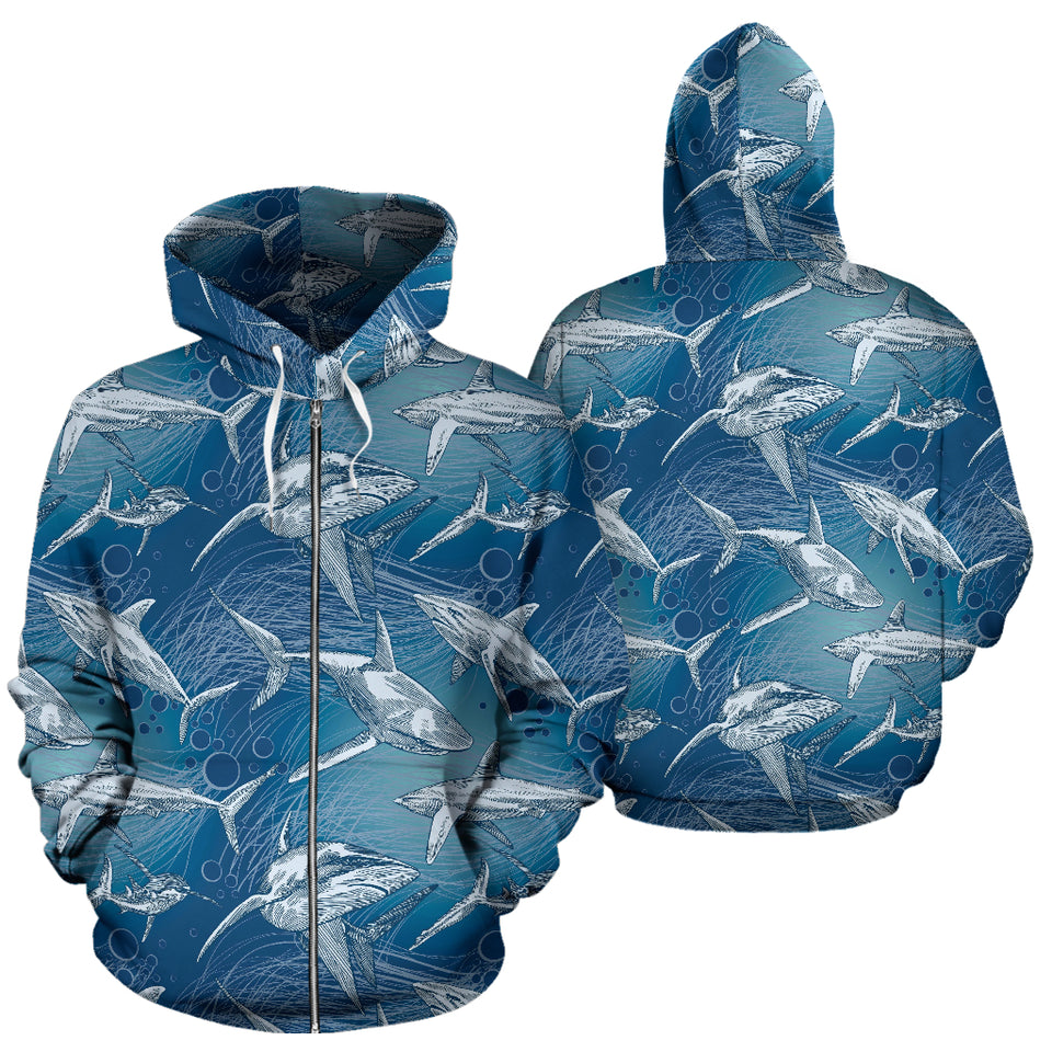 Shark Hand Drawn Zip Up Hoodie