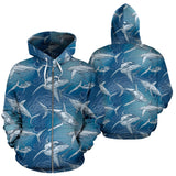 Shark Hand Drawn Zip Up Hoodie