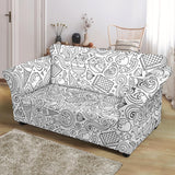 Cartoon Hand Drawn Ice Cream Black White Loveseat Couch Slipcover