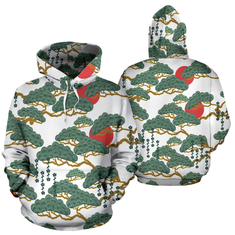 Bonsai Red Sun Japanese Pattern Men Women Pullover Hoodie