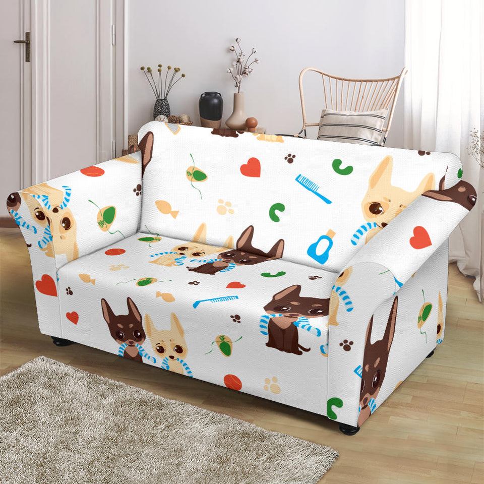 Cute Chihuahua Dog Pattern Loveseat Couch Slipcover
