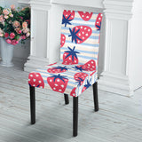 Strawberry Pattern Blue Lines Background Dining Chair Slipcover