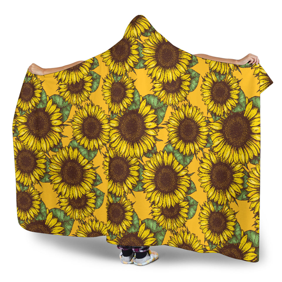 Sunflower Pattern Hooded Blanket