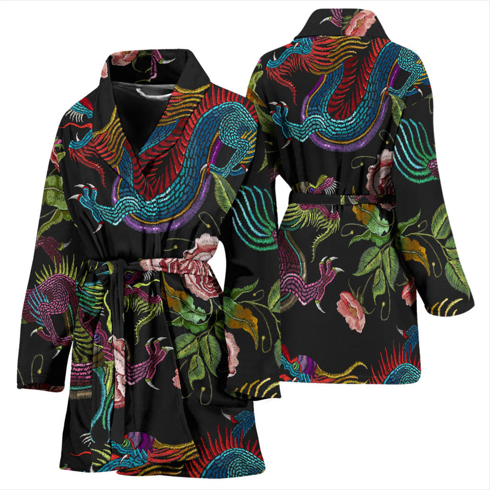 Dragons Flower Pattern Women'S Bathrobe