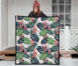 Heliconia Flowers, Palm And Monstera Leaves Premium Quilt