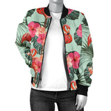 Beautiful Flamingo Tropical Palm Leaves Hibiscus Pateern Background Women'S Bomber Jacket
