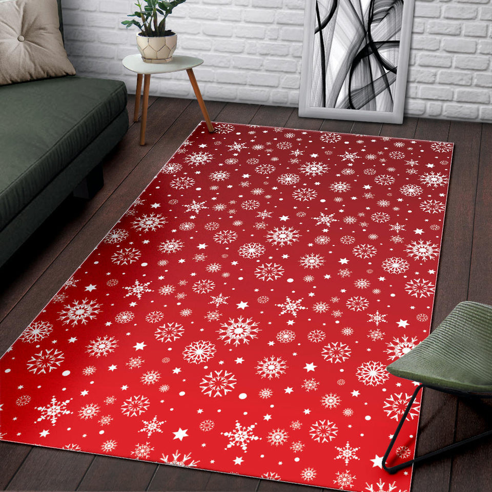 Snowflake Pattern Red Background Area Rug