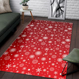 Snowflake Pattern Red Background Area Rug