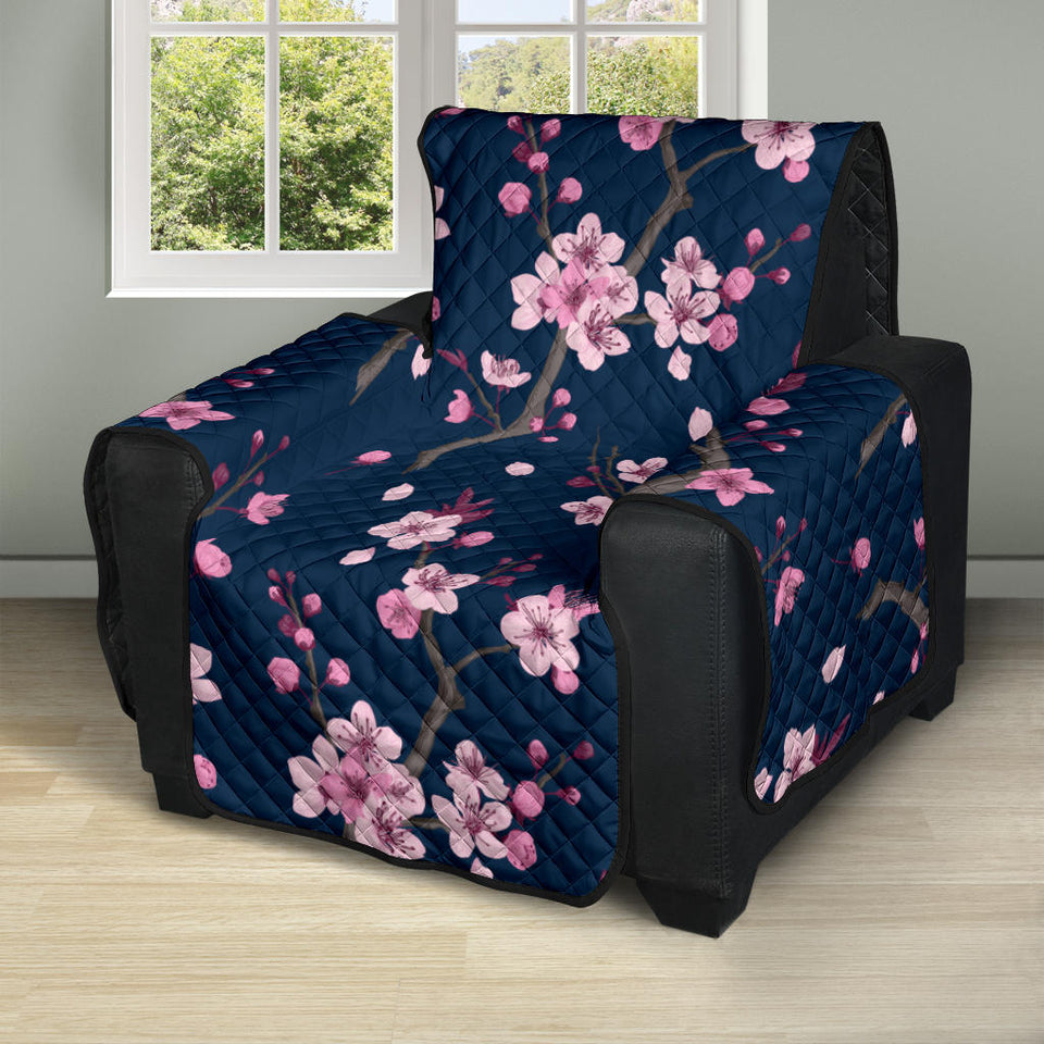Pink sakura cherry blossom blue background Recliner Cover Protector