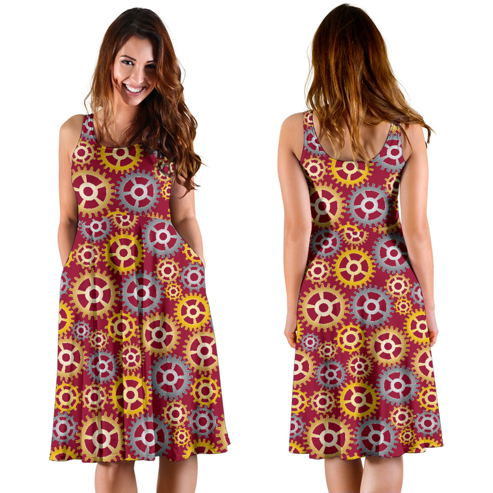 Gear Pattern Print Design 04 Sleeveless Midi Dress