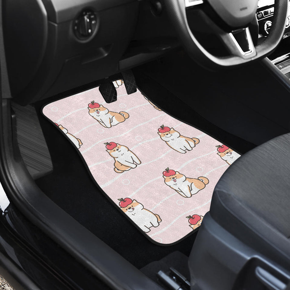 Cute Shiba Inu Dog Apple Pattern Front And Back Car Mats