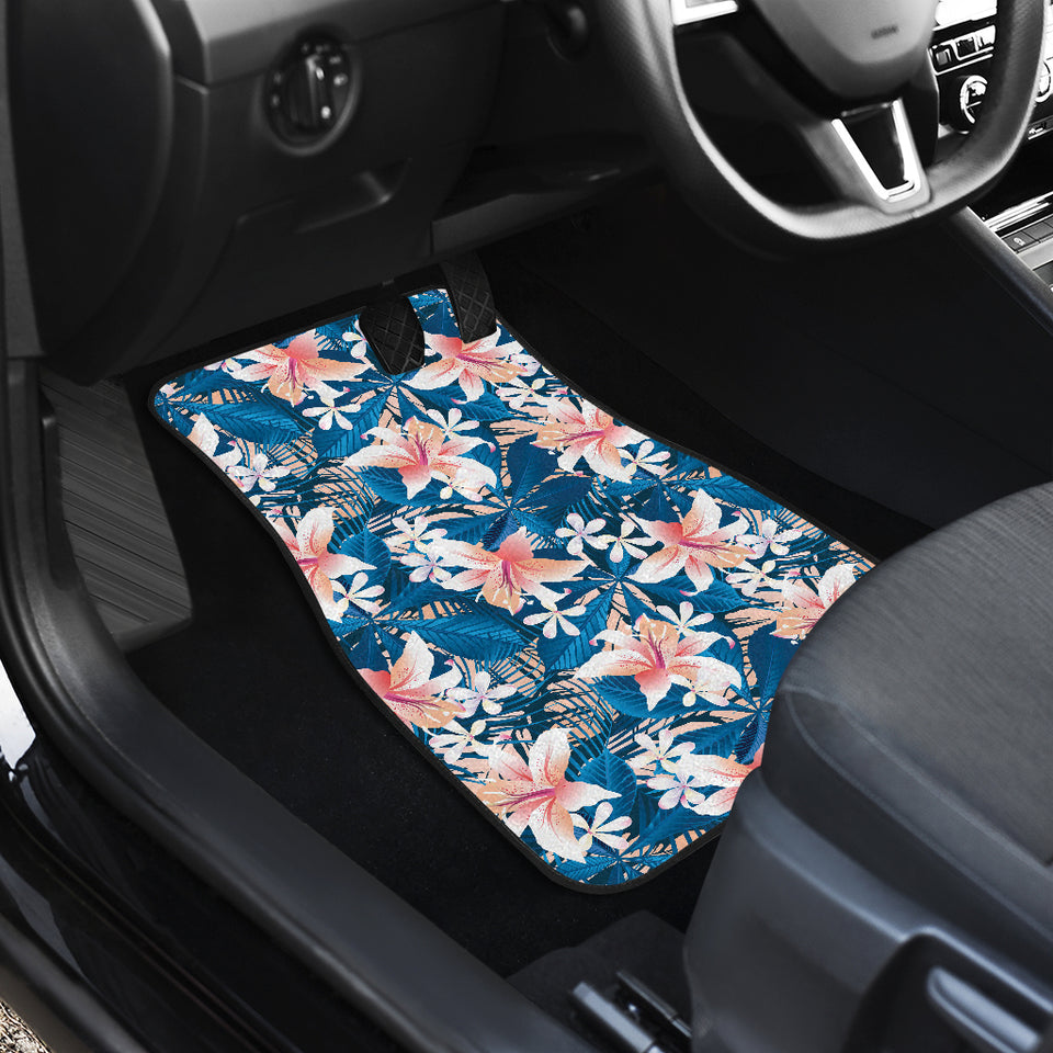 Hibiscus Pattern Print Design 02 Front and Back Car Mats