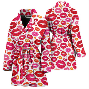 Lips Pattern Print Design 01 Women's Bathrobe