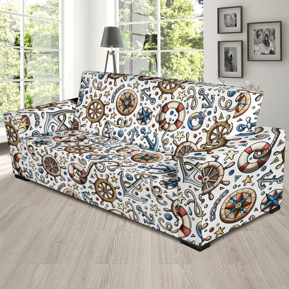 Cute Nautical Steering Wheel Anchor Pattern Sofa Slipcover