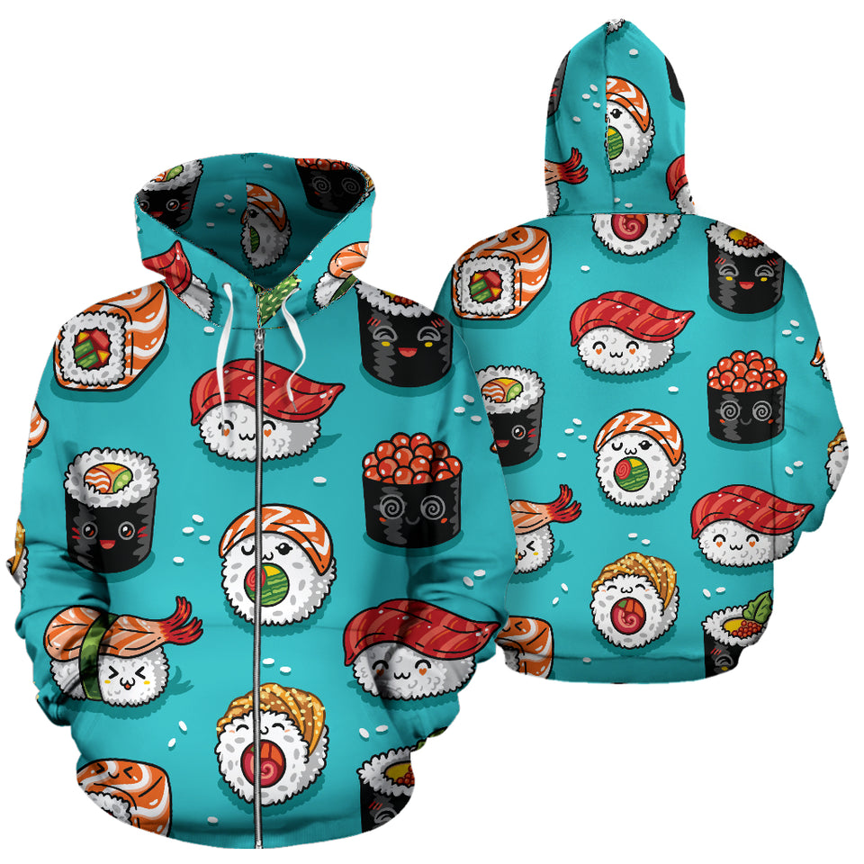 Cute Sushi Pattern Zip Up Hoodie