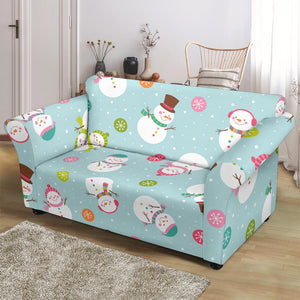 Cute Snowman Snowflake Pattern Loveseat Couch Slipcover