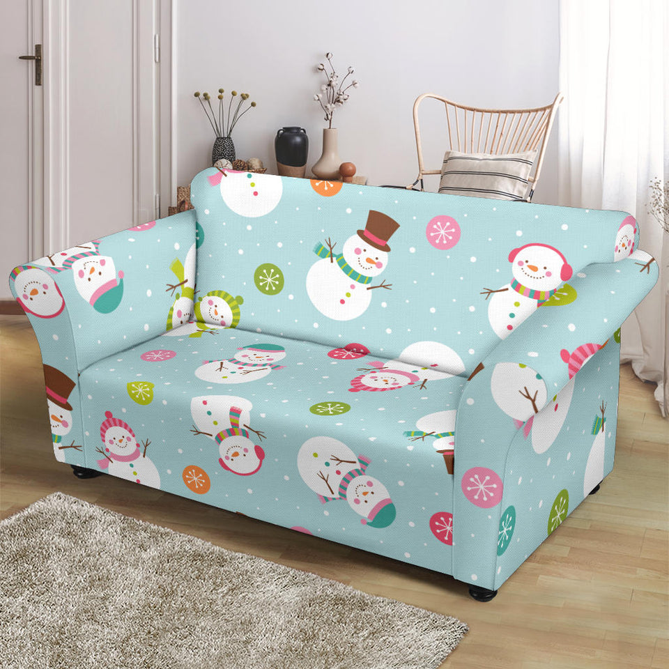 Cute Snowman Snowflake Pattern Loveseat Couch Slipcover