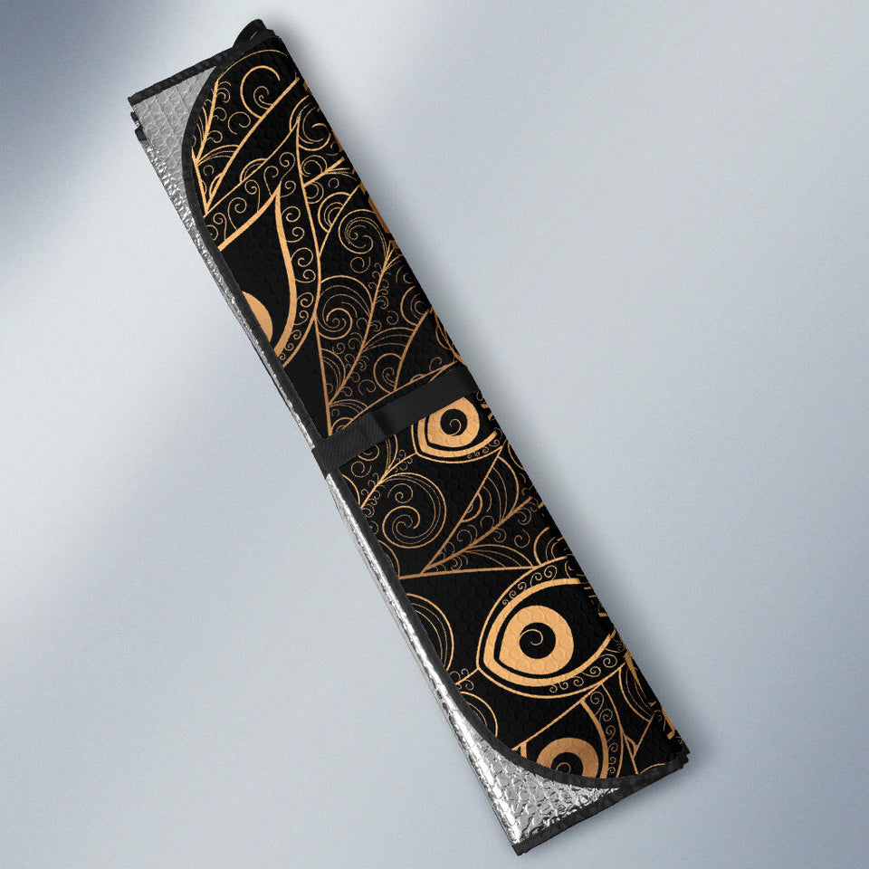 Gold Peacock Feather Pattern Car Sun Shade