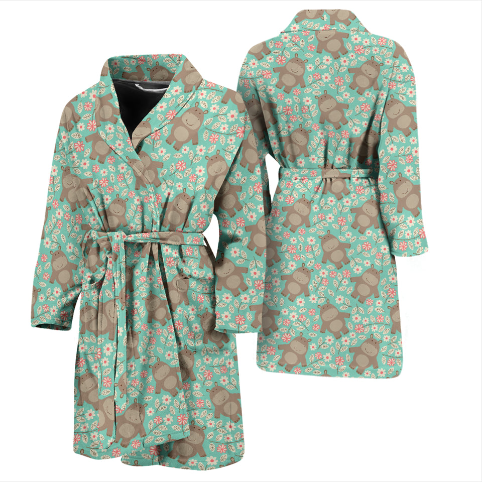 Hippopotamus Pattern Print Design 02 Men's Bathrobe