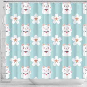 Maneki Neko Lucky Cat Sakura Shower Curtain Fulfilled In US