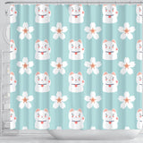 Maneki Neko Lucky Cat Sakura Shower Curtain Fulfilled In US