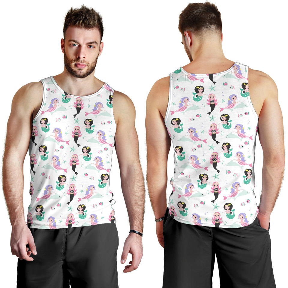 cute mermaid dolphin fish starfish pattern Men Tank Top